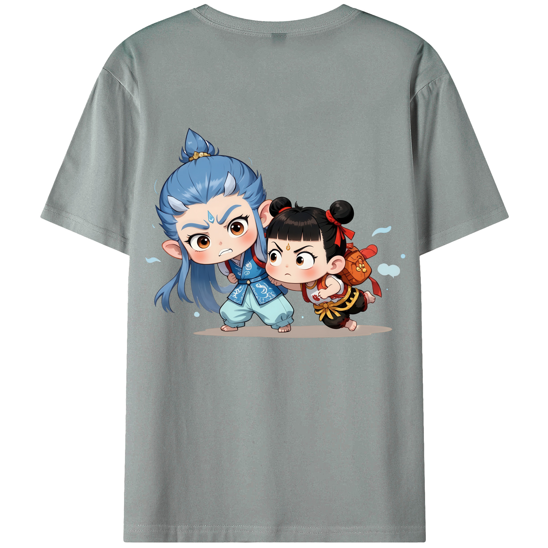 （画像用） Ne Zha 2 ナタ 魔童の大暴れ 綿100％ メンズ半袖Tシャツ（バックプリント） 通気性